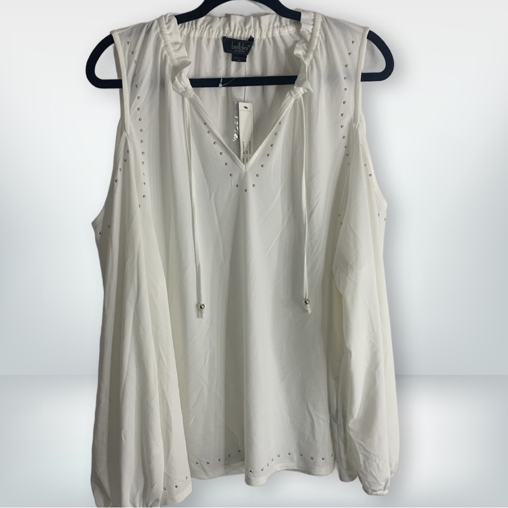 Belldini Cold Shoulder Gold Studded Detail Blouse, size 3X